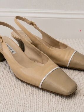 Bruno Magli Made in Italy Leather Slingback Heels Two Tone Toe Trim